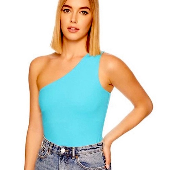 SUSANA MONACO REVOLVE ONE SHOULDER TANK TOP SURF TURQUOISE BLUE SIZE M NWT - Picture 5 of 5